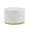 White Marble Pattern Cocktail Table MDF with Gold Metal Base 23.62inch