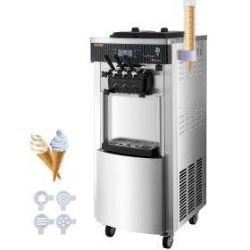 VEVOR Commercial Soft Ice Cream Machine, 2200W Serve Yogurt Maker, 3 Flavors Ice Cream Maker, 5.3 to 7.4 Gallons per Hour Auto Clean LCD Panel for Res