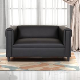 Black Broadway Faux Leather Loveseat Sofa for Living Room, Modern D√©cor Love Seat Mini Small Couches for Small Spaces and Bedroom with Solid Wood Fra