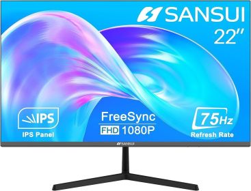 Sansui Monitor 22 Inch IPS 75Hz FHD 1080P HDMI VGA Ports Computer Monitor Ultra-Thin Tilt Adjustable VESA Mount Compatible with Eye Comfort 178¬∞ Wide