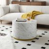 White Marble Pattern Cocktail Table MDF with Gold Metal Base 23.62inch