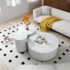 White Marble Pattern Cocktail Table MDF with Gold Metal Base 23.62inch