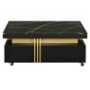 [VIDEO provided] ON-TREND Contemporary Coffee Table with Faux Marble Top, Rectangle Cocktail Table with Caster Wheels, Moderate Luxury Center Table wi