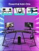Gaming Desk, L Shaped Computer Corner Desk, 53" Ergonomic Gaming Table with Monitor Stands, PC Desk with LED Strips and Power Outlets, Carbon Fiber Su