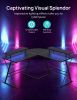 Gaming Desk, L Shaped Computer Corner Desk, 53" Ergonomic Gaming Table with Monitor Stands, PC Desk with LED Strips and Power Outlets, Carbon Fiber Su