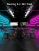 Gaming Desk, L Shaped Computer Corner Desk, 53" Ergonomic Gaming Table with Monitor Stands, PC Desk with LED Strips and Power Outlets, Carbon Fiber Su