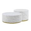 White Marble Pattern Cocktail Table MDF with Gold Metal Base 23.62inch