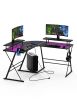 Gaming Desk, L Shaped Computer Corner Desk, 53" Ergonomic Gaming Table with Monitor Stands, PC Desk with LED Strips and Power Outlets, Carbon Fiber Su