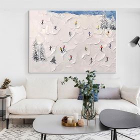 Handmade Oil Painting Original Abstract Snowy Mountain Landscape Oil Painting on Canvas Modern Ski Sport Painting Texture Acrylic Wall Art Living Room (style: 1, size: 150X220cm)